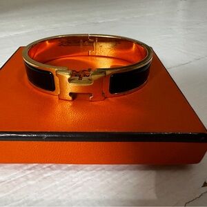 Hermes Clic H Black and Gold Hinge Bracelet Jewelry